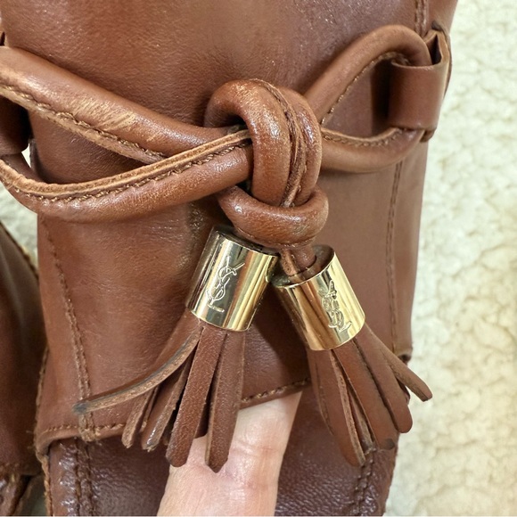 YSL Wood Heel Platform upper leather bow slides 37 - Picture 12 of 13